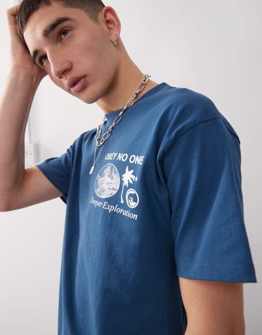 Obey - T-shirt à logo et imprimé Deeper Exploration au dos - Bleu, 4 de 4