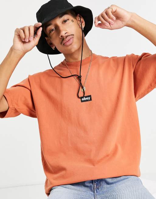 Obey - T-shirt à logo sur le devant - Orange brûlé