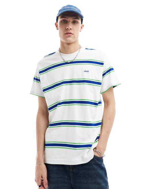 Obey - T-shirt a maniche corte a righe bianche