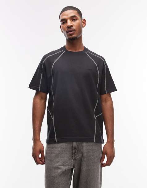 Obey - T-shirt a maniche corte nera con cuciture a contrasto - view 1