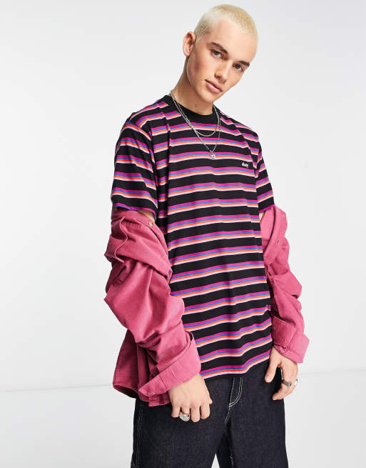 Obey - T-shirt a righe nera e viola