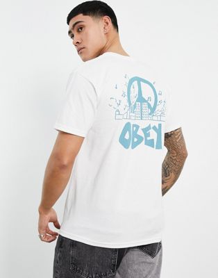 Homme Obey - T-shirt avec imprimé immeubles dans le dos - Blanc
