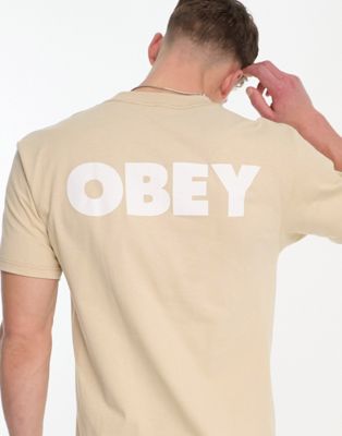 Obey bold logo backprint t-shirt in beige - ASOS Price Checker