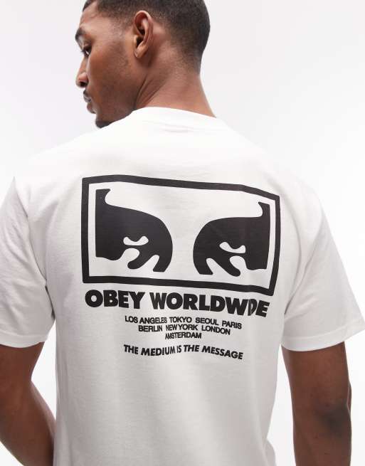 Obey - T-shirt bianca con grafica del logo e stampa sul retro, 5 di 5