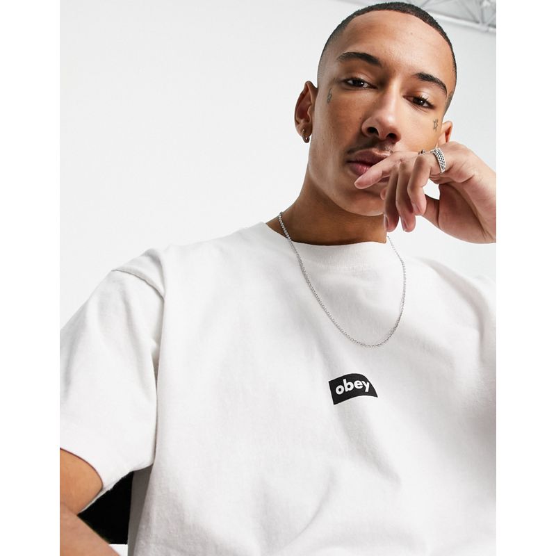 taFrI T-shirt e Canotte Obey - T-shirt bianca con riquadro nero con logo