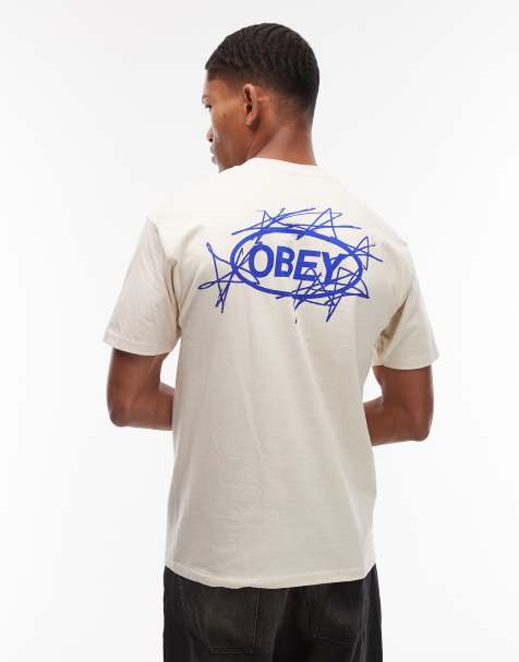 Obey - T-shirt bianco sporco con logo scarabocchiato - view 1