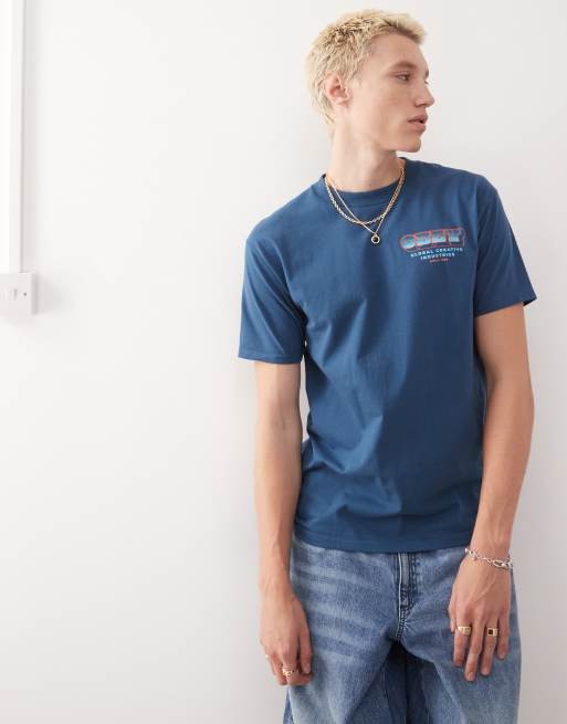 Obey - T-shirt blu porto con stampa "Measure Twice" sul retro, 2 di 4