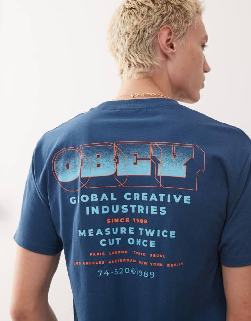 Obey - T-shirt blu porto con stampa "Measure Twice" sul retro, 4 di 4
