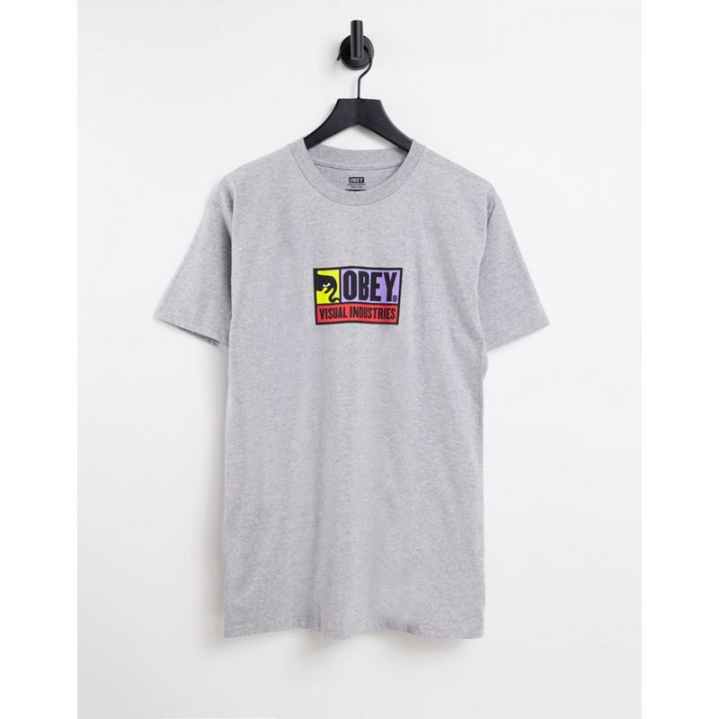 T-shirt stampate hs3LG Obey - T-shirt con logo Visual Industries sul petto grigia