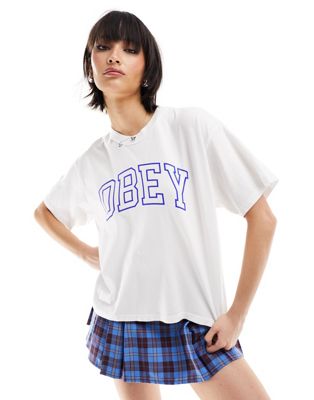 Obey collegiate boxy t-shirt in white - ASOS Price Checker