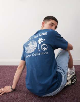 Obey – T-Shirt in Blau mit „Deeper Exploration“-Grafik auf dem Rücken - view 1
