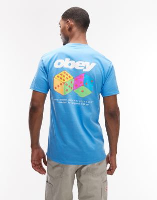 T-Shirt in Blau mit Würfelprint auf dem Rücken Blau S