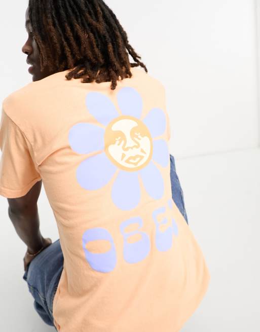 Obey – T-Shirt in Orange mit Blütenblattprint am Rücken, 3 von 4