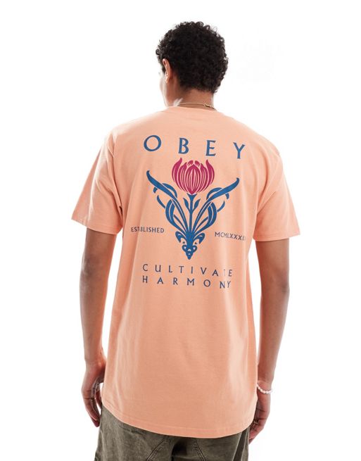 Obey – T-Shirt in Orange mit Harmony-Grafik