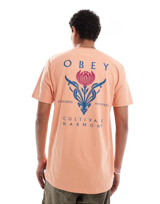 Obey – T-Shirt in Orange mit Harmony-Grafik