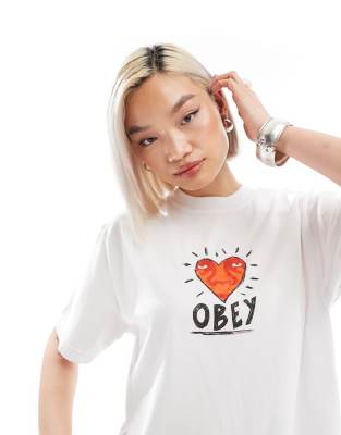 Obey - T-Shirt in Weiß mit Herz-Grafikprint