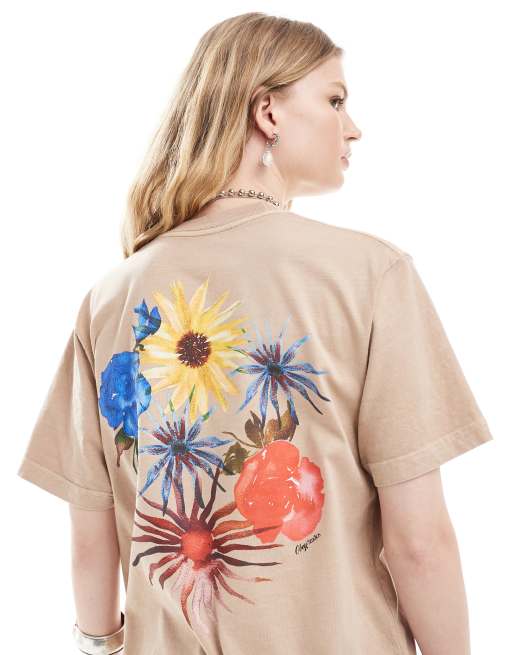 Obey - T-shirt met bloemenprint in beige