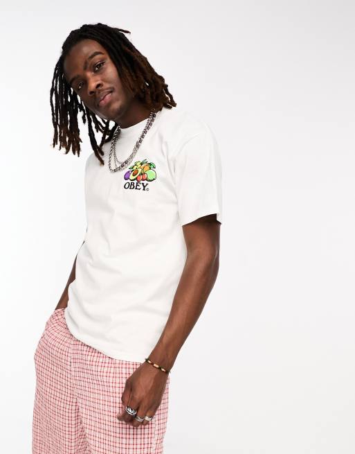 Obey - T-shirt met fruitschaalprint op de achterkant in wit, 4 van 4