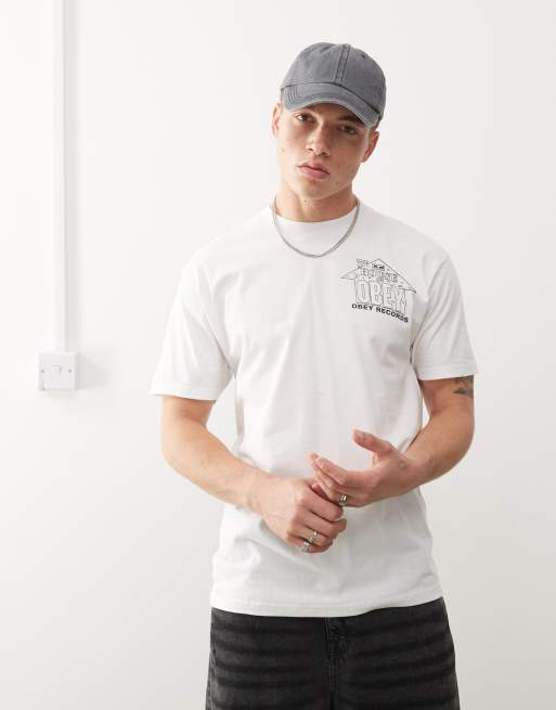 Obey - T-shirt met 'House of Obey Records'-print in wit, 4 van 4