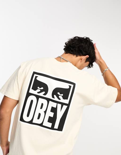Obey - T-shirt met iconische ogenprint op de achterkant in gebroken wit