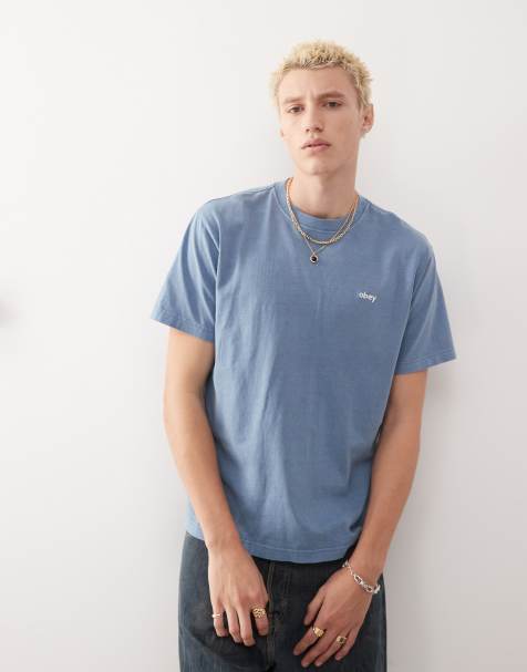 Obey - T-shirt met logo in blauw - view 1