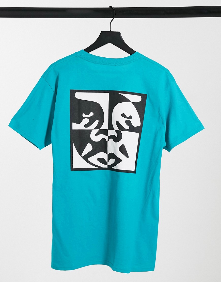 Obey - T-shirt met omgekeerd print op de rug in blauwgroen
