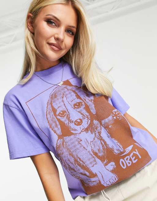 Obey - T-shirt met puppy print in violet