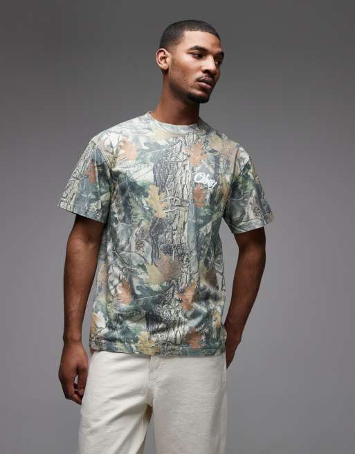 Obey - T-shirt met real tree camouflageprint en graffiti rozenprint op de achterkant in multi, 3 van 5