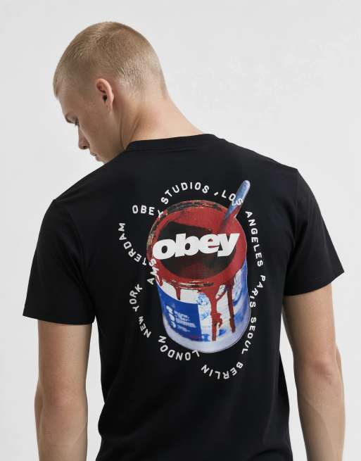 OBEY T-shirt nera a maniche corte con grafica Real Spill Back, 6 di 10