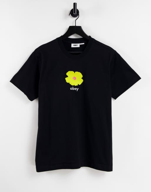 Obey - T-shirt oversize avec motif à fleur jaune