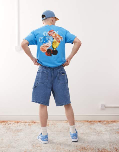 Obey - T-shirt verde-azzurro scuro con logo e grafica "Obey Studios" - view 1