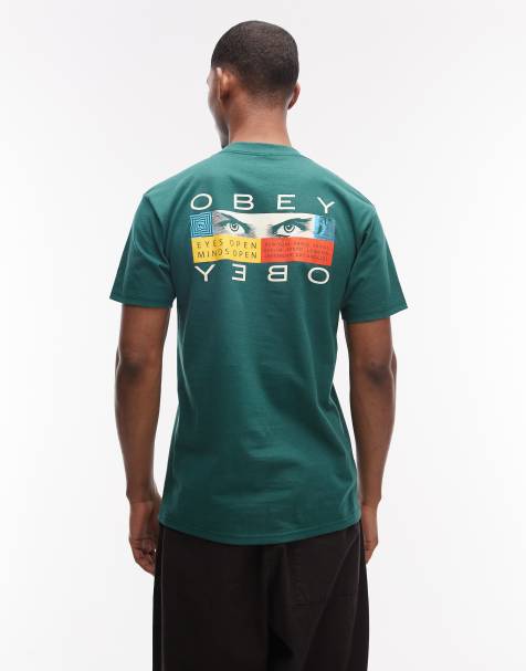 Obey - T-shirt verde con stampa grafica e occhi aperti sul retro - view 1