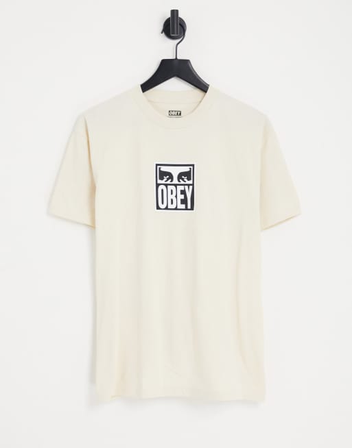 Obey – T-shirt w kolorze złamanej bieli z logo i motywem oczu