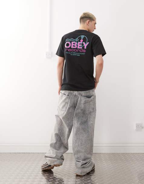 Obey t-shirt with records sound waves back print in black - view 1