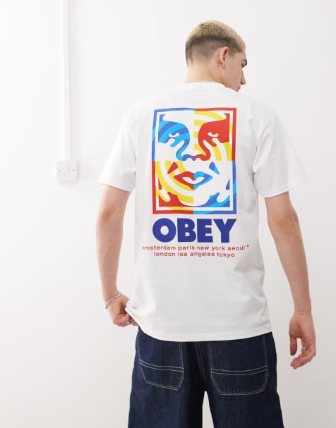 Obey target icon graphic logo t-shirt with back print in white - view 1