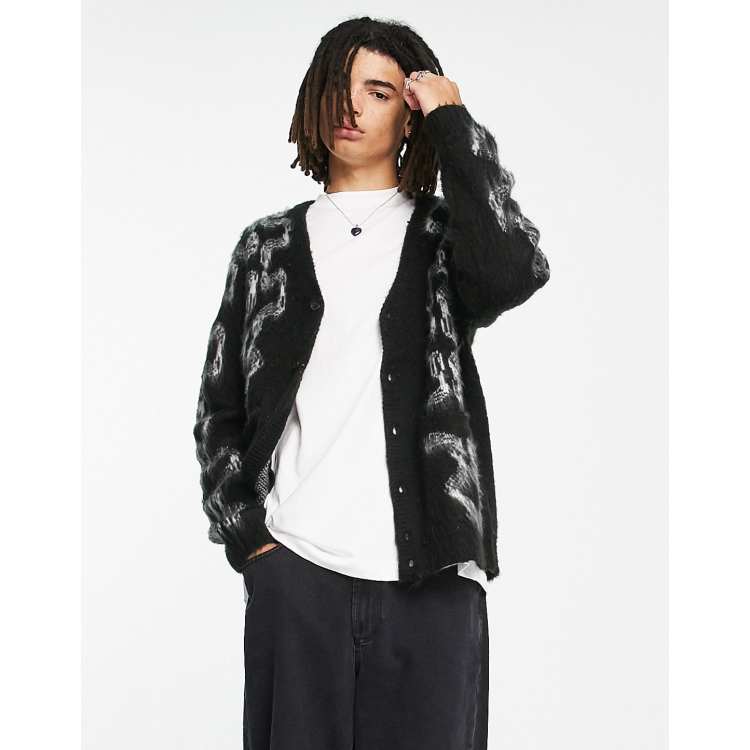 Obey temple knitted cardigan in black and white