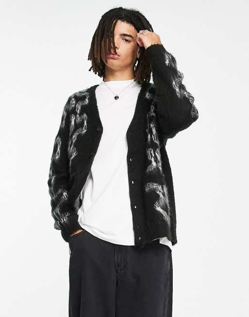 Obey temple knitted cardigan in black and white