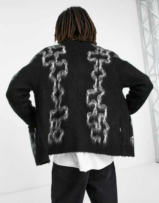 【中古】OBEY 22AW TEMPLE CARDIGAN Obey temple knitted cardigan in black and white | ASOS