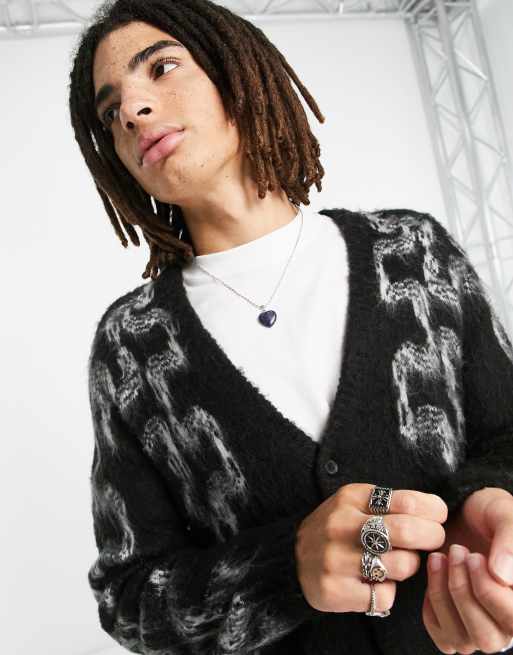 Obey temple knitted cardigan in black and white | ASOS