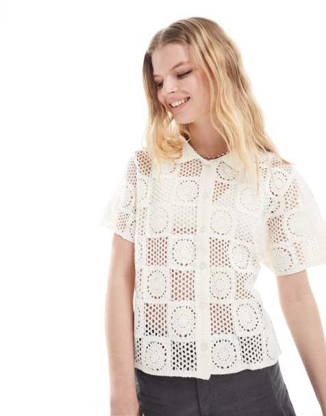 Obey texture print top in off white - view 1