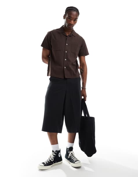 Obey textured short sleeve shirt in brown - view 1