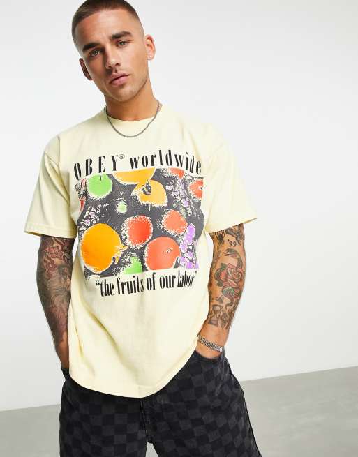 Obey the fruits of our labor print t-shirt in yellow | ASOS