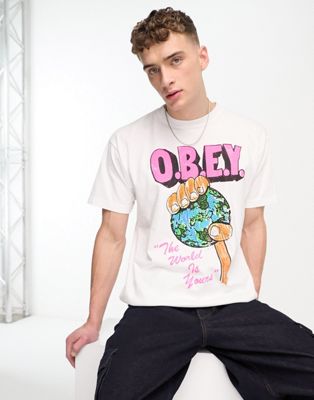 Obey the world is yours t-shirt in white - ASOS Price Checker
