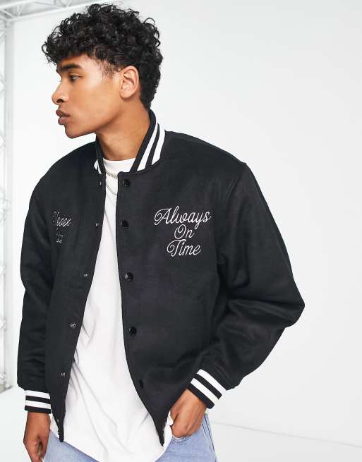 Obey varsity deals leather jacket