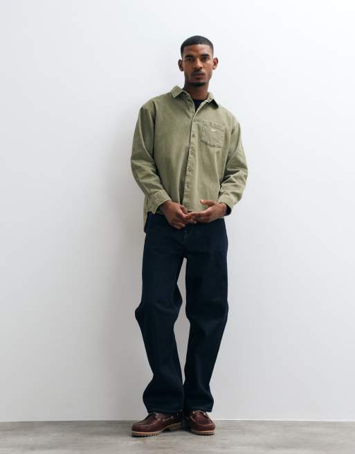 Obey tommy woven corduroy long sleeve shirt in olive green, 2 of 5