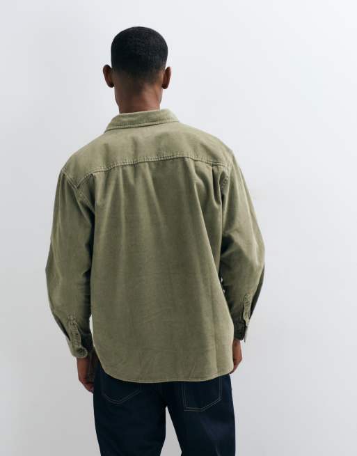 Obey tommy woven corduroy long sleeve shirt in olive green, 5 of 5