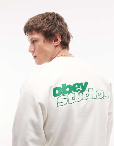 Obey – Tonic – Sweatshirt in Wollweiß mit Logo, Rundhalsausschnitt und Rückenprint - view 1