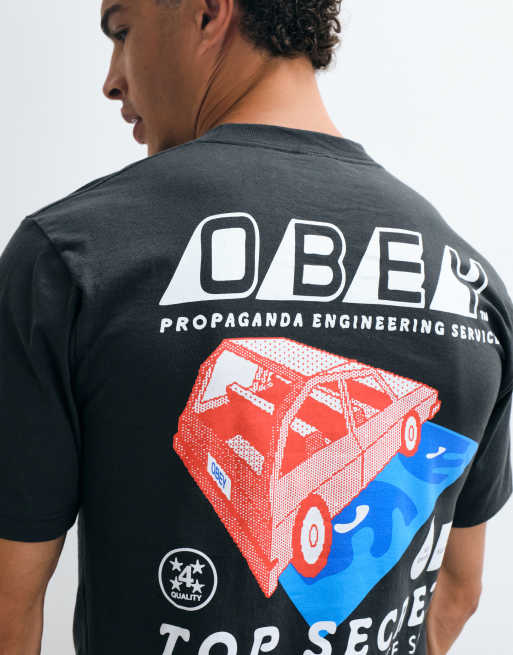 Obey Top Secret back graphic short sleeve t-shirt in vintage black, 5 of 5
