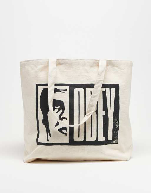 Obey – Torba typu tote w kolorze złamanej bieli z nadrukiem z logo