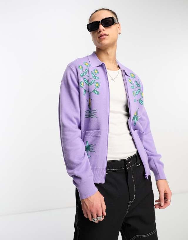 Obey - toten zip cardigan in purple